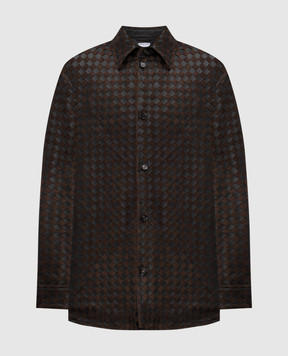 Bottega Veneta Brown Intrecciato Leather Shirt Jacket 837063V5RU0