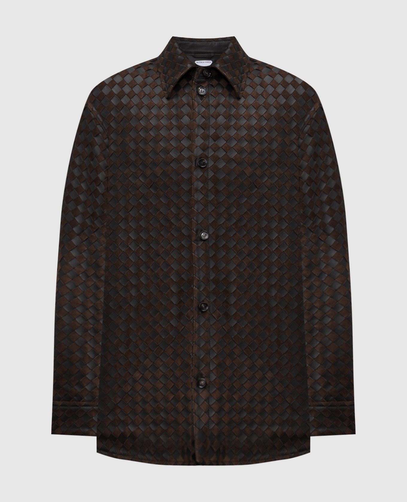 Brown Intrecciato Leather Shirt Jacket Bottega Veneta