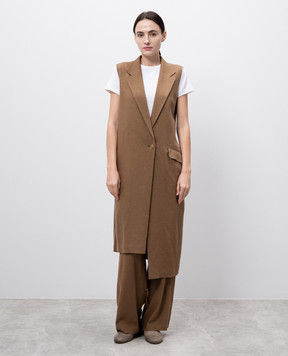 Y`S Yamamoto Brown elongated waistcoat with linen YTJ03229
