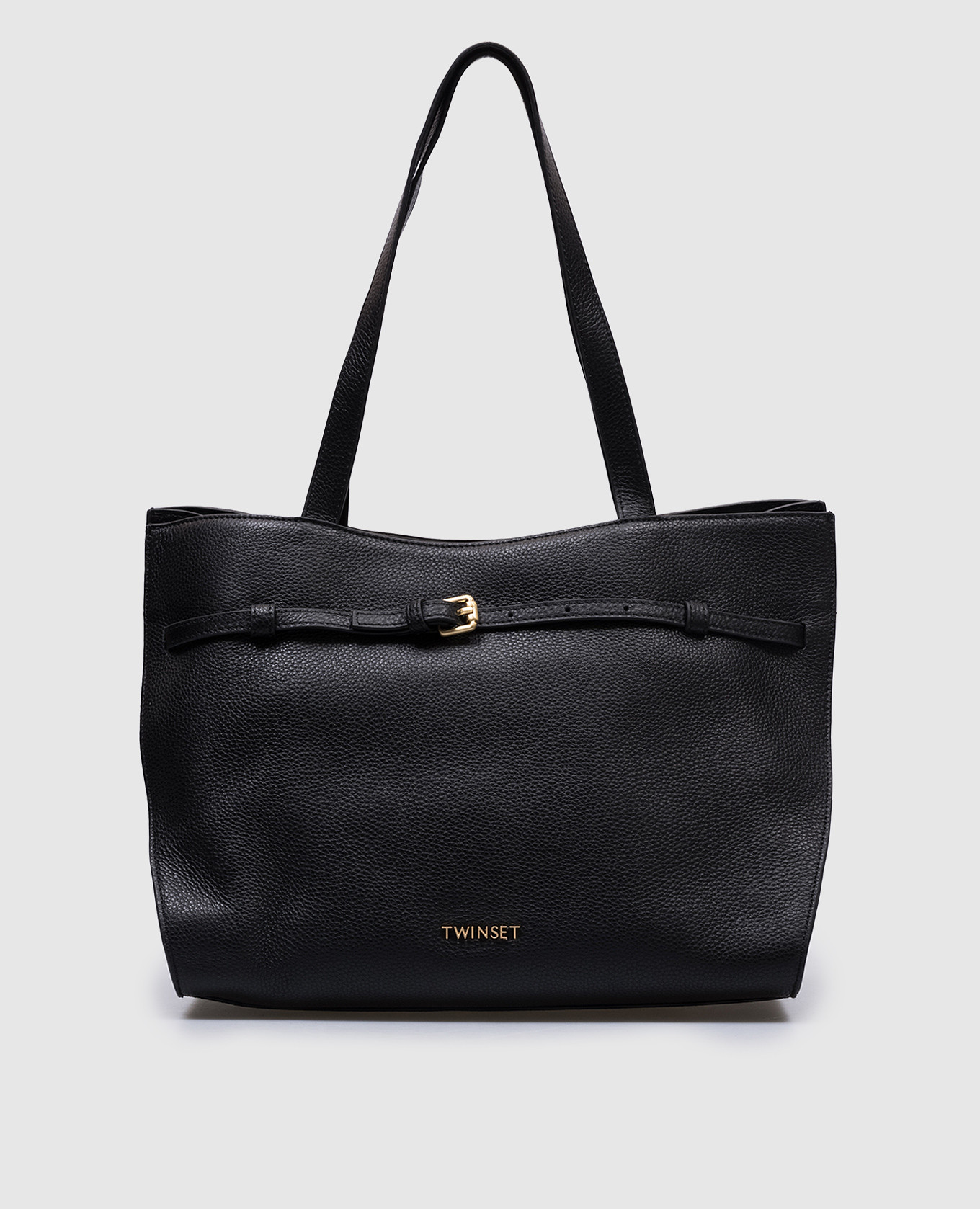 

Black leather tote bag with logo Twinset