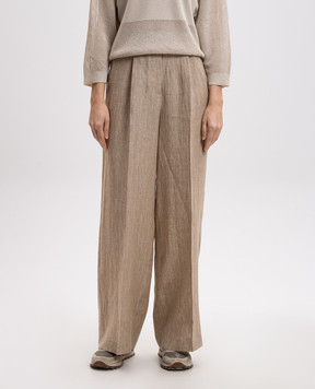 Peserico Beige striped linen high-rise pants P0409902628