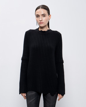 Helmut Lang Black wool sweater with cutouts O07HW703