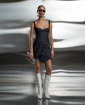 Off-White Gray dress with striped wool OWDB528S24FAB001