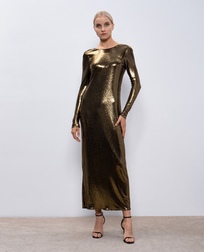 Twinset Gold maxi dress with an open back 242TT2360