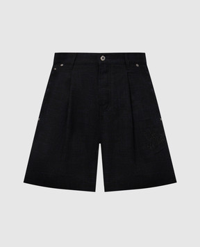Off-White Black linen shorts with logo embroidery OMCB096S24FAB001120sh