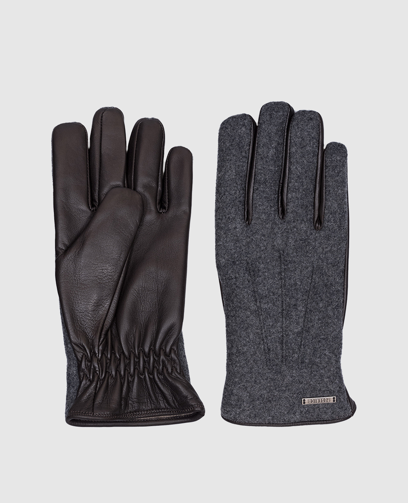 

Gray wool and leather gloves with logo Peserico, Grey