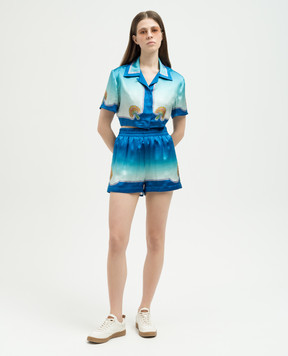 Casablanca Blue Coquillage Coloré cropped silk blouse WS24SH08604