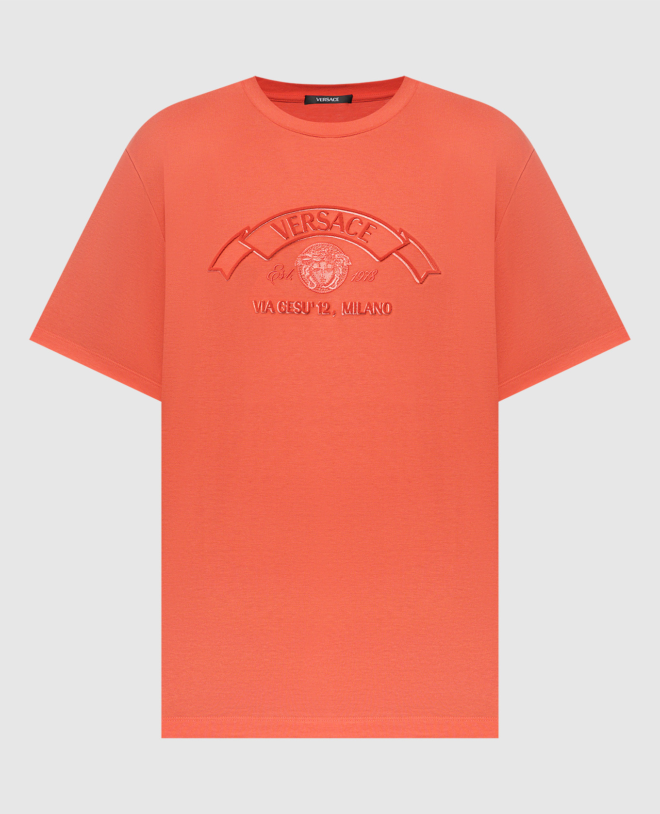 Red t-shirt with textured logo versace