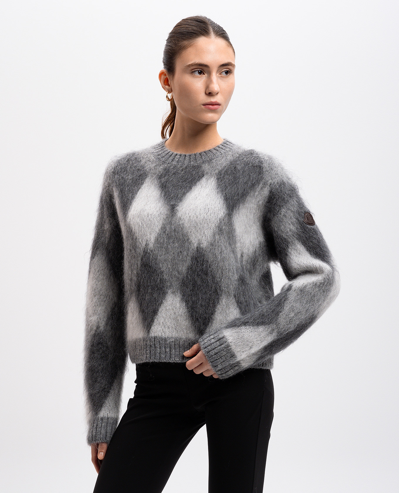 Gray sweater with wool in a geometric pattern Moncler 3