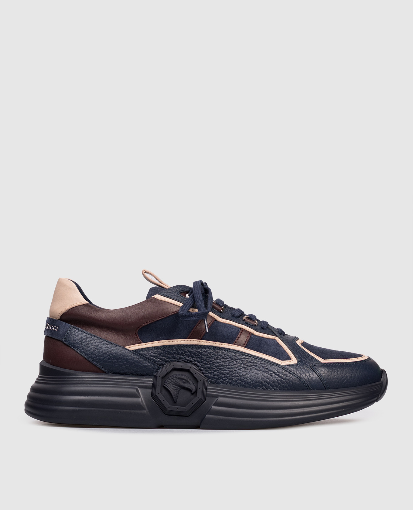 Blue leather sneakers with logo Stefano Ricci