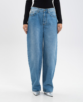 Thierry Mugler Blue jeans with lace-up detail and logo patch 25F6PA0487211