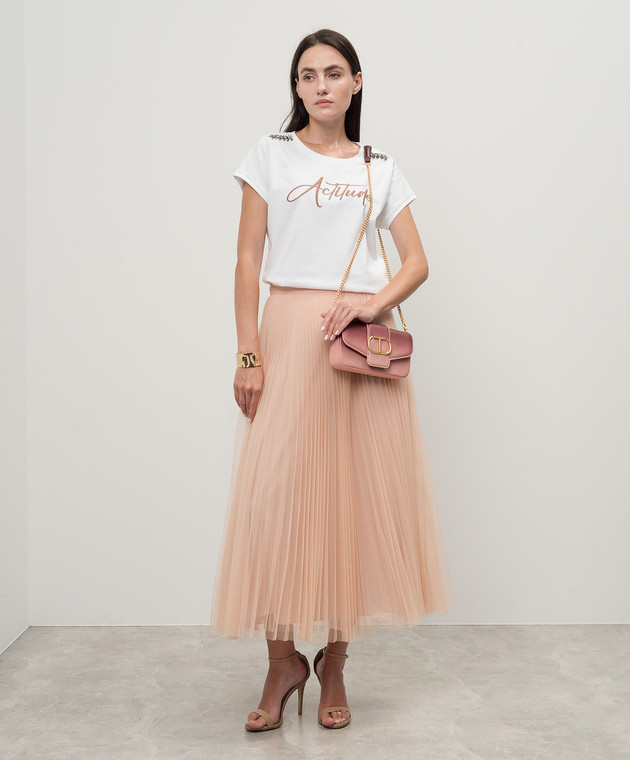 Twinset - Orange pleated skirt with logo 242TP2372 - shop with