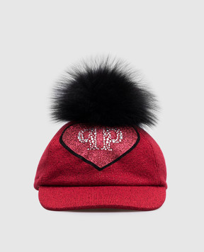 Philipp Plein Children's red cap made of merino wool with lurex GAC0007
