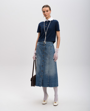 Valentino Blue denim midi skirt with a frayed effect 6B3DD18Z94U