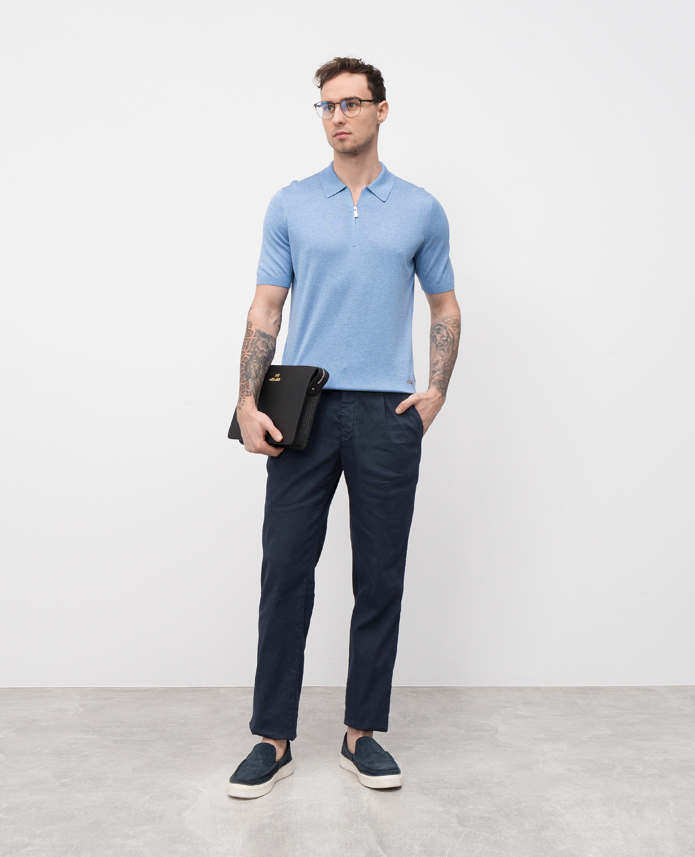 

Blue silk polo shirt with logo Enrico Mandelli, Light blue