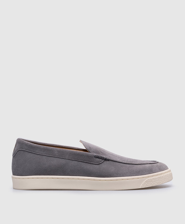 BRUNELLO CUCINELLI スリッフオン アンクルフツ MZOLG2745P C101 Brunello Cucinelli - Grey suede slip-ons with logo emblem
