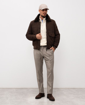Cashmere&Whiskey White merino wool sweater with geometric pattern CH06