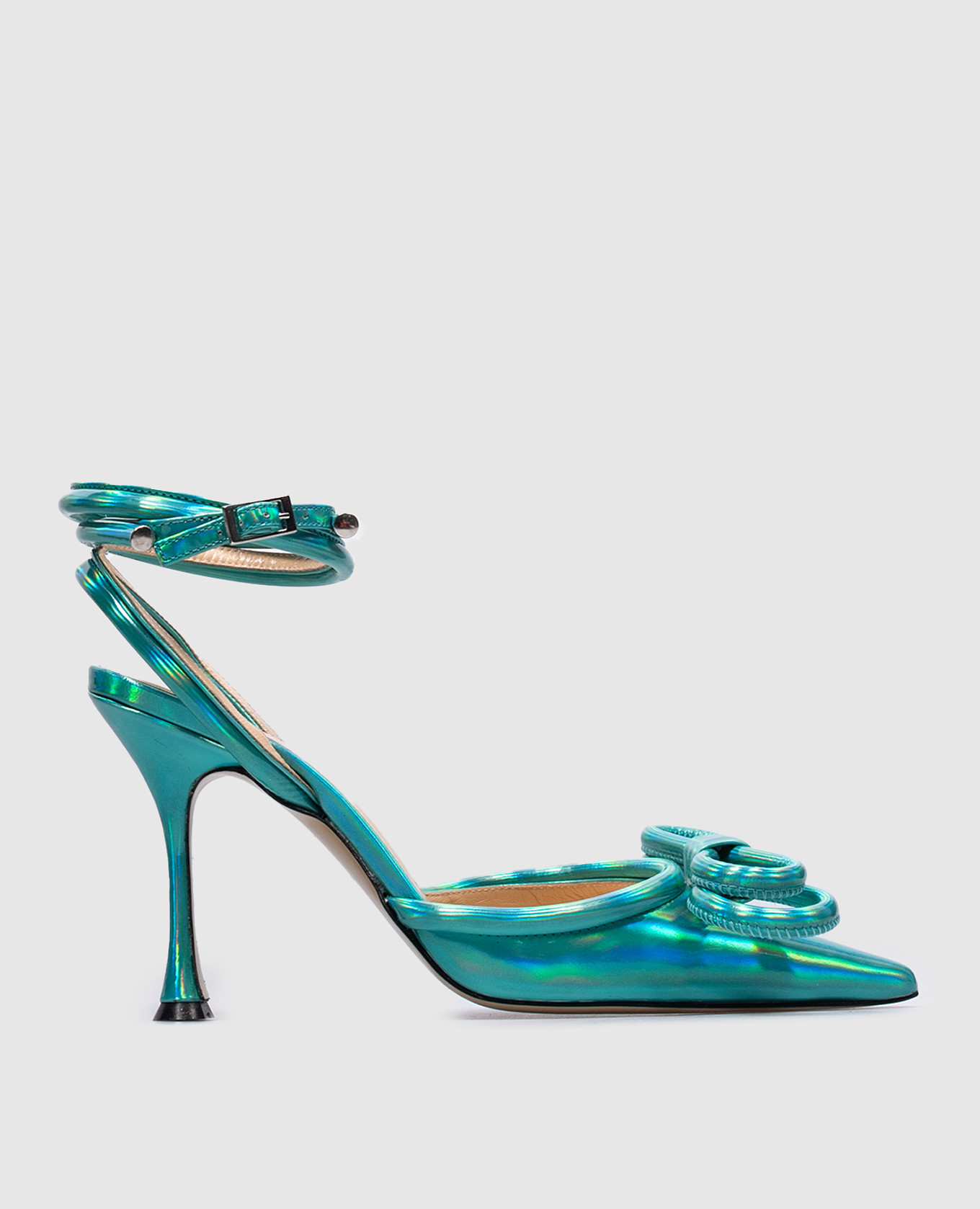 

Double Bow green leather slingbacks with a holographic effect Mach&Mach