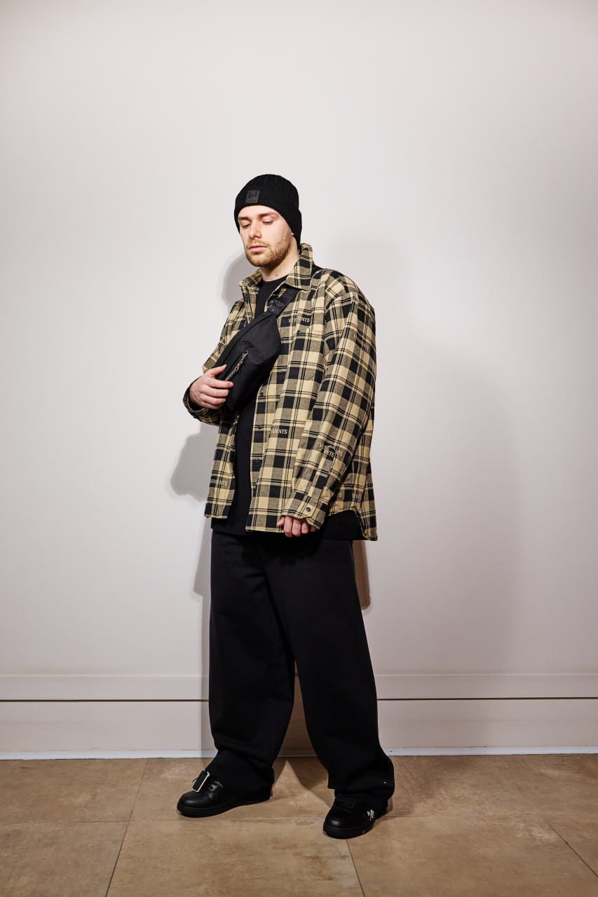

Beige check shirt jacket with logo Vetements