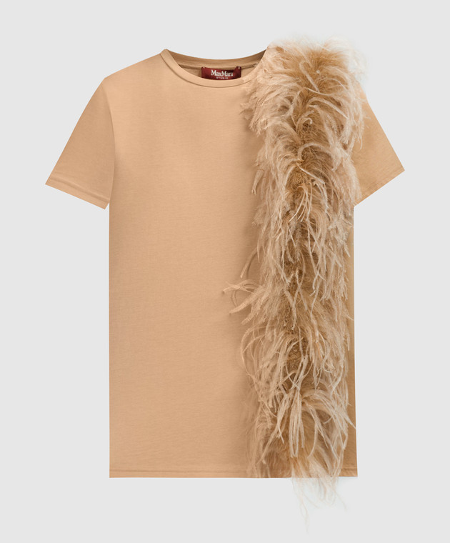 Max Mara - LAPPOLE beige t-shirt with ostrich feathers LAPPOLE