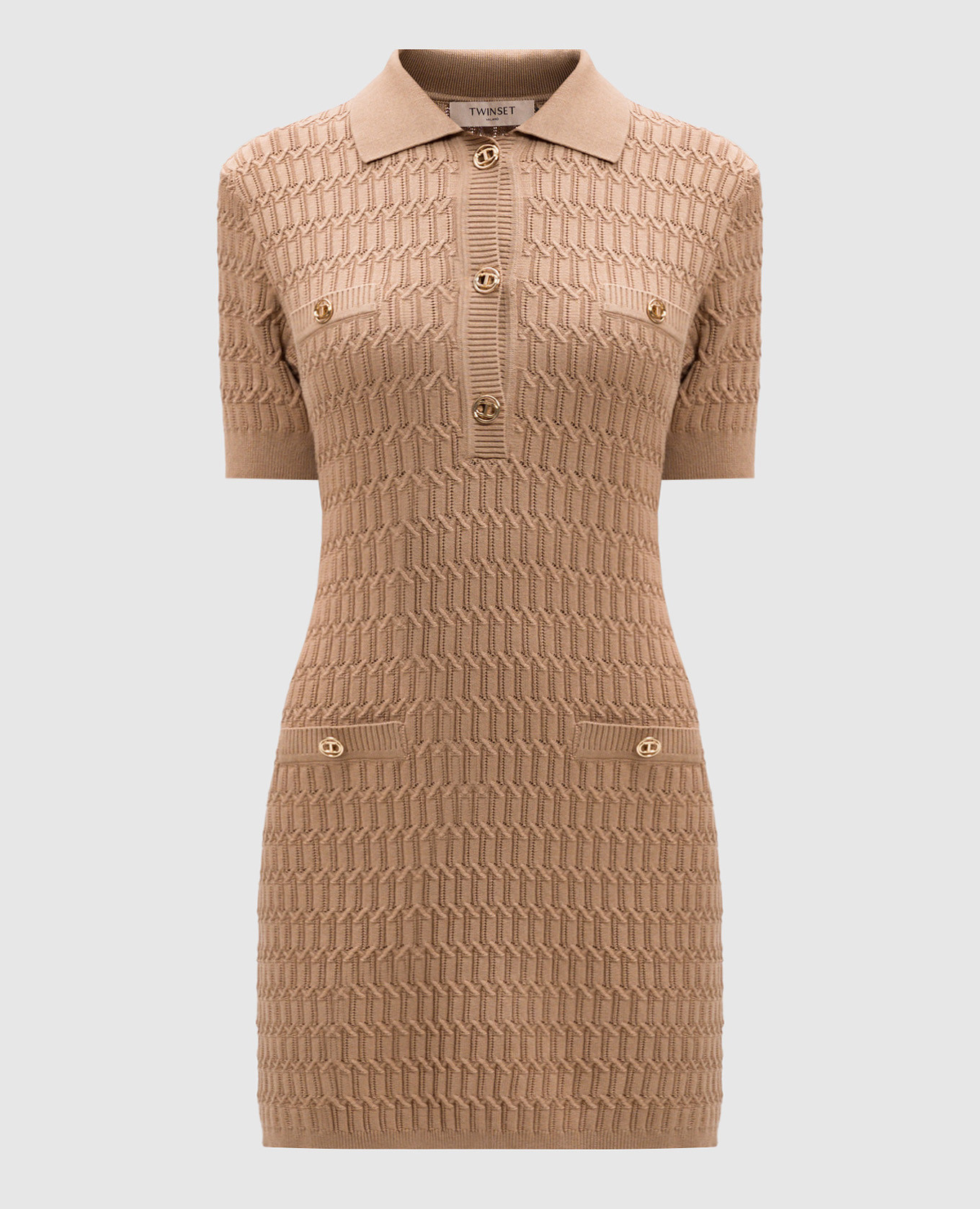 

Beige polo dress in a textured pattern with a logo Twinset