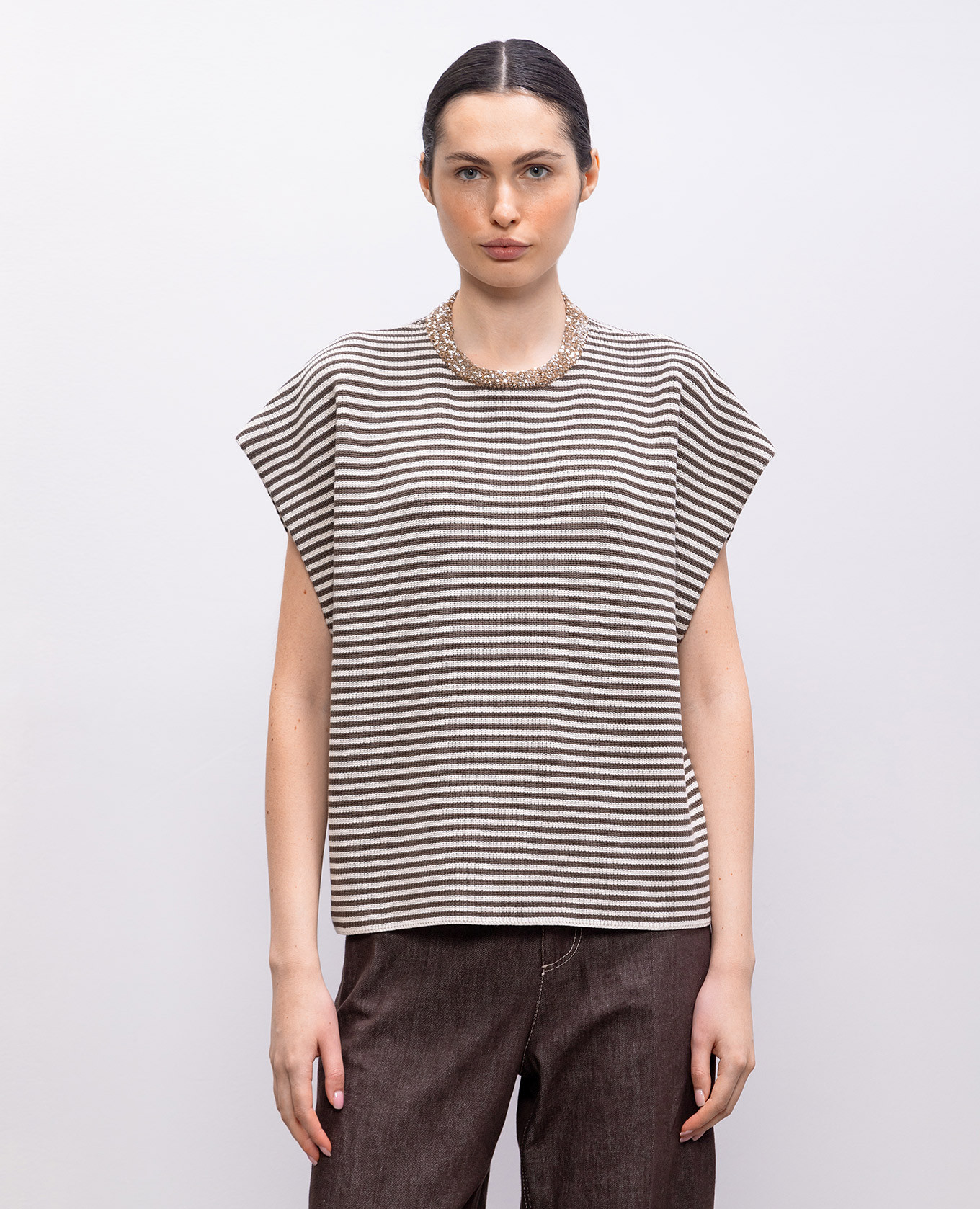 

Beige striped top Brunello Cucinelli