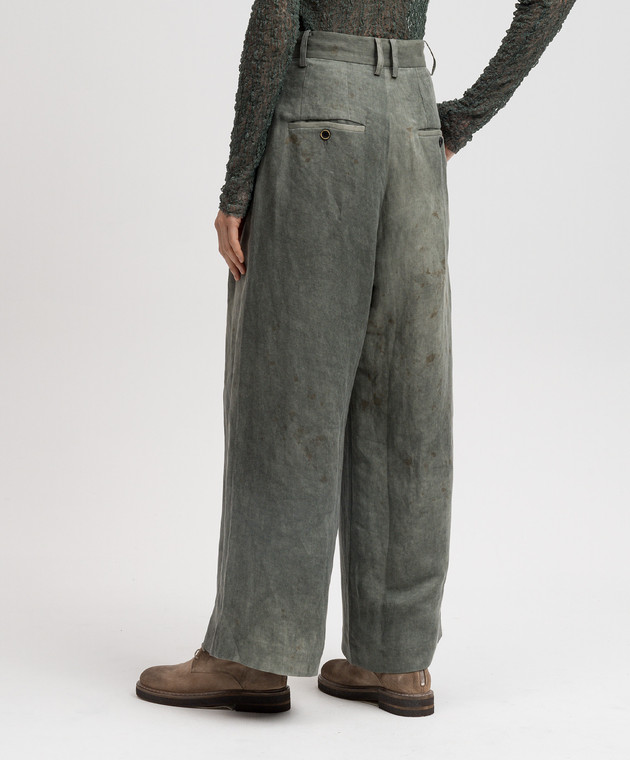 UMA WANG - Green Paella pants with linen UW3017 - shop with