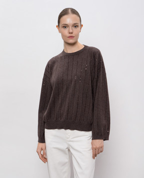Brunello Cucinelli Brown cashmere sweater with sequins M12215100