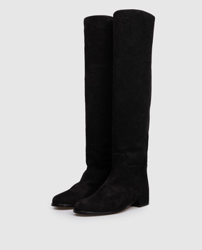 Dolce&Gabbana Black suede over the knee boots with logo CU1217A1275