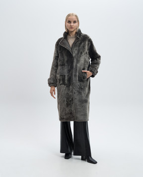 Yves Salomon Gray elongated sheepskin coat 24WYM60411MESI