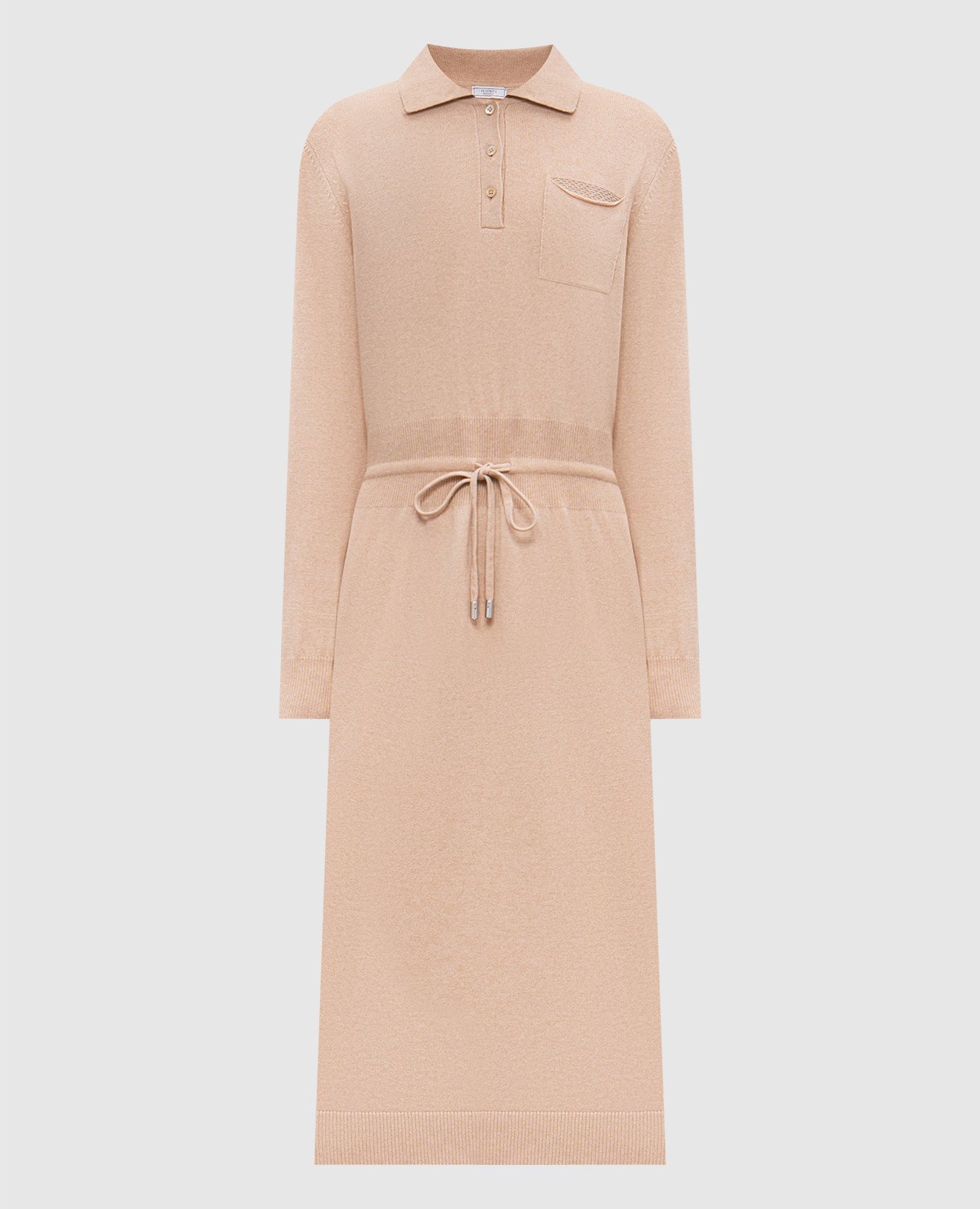 

Beige wool, silk and cashmere midi dress with monil chain Peserico