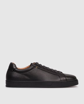 Doucal's Black leather sneakers with logo DU3483SPENPF797
