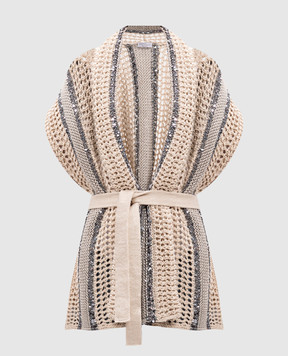 Brunello Cucinelli Beige openwork vest with sequins M3Y372316
