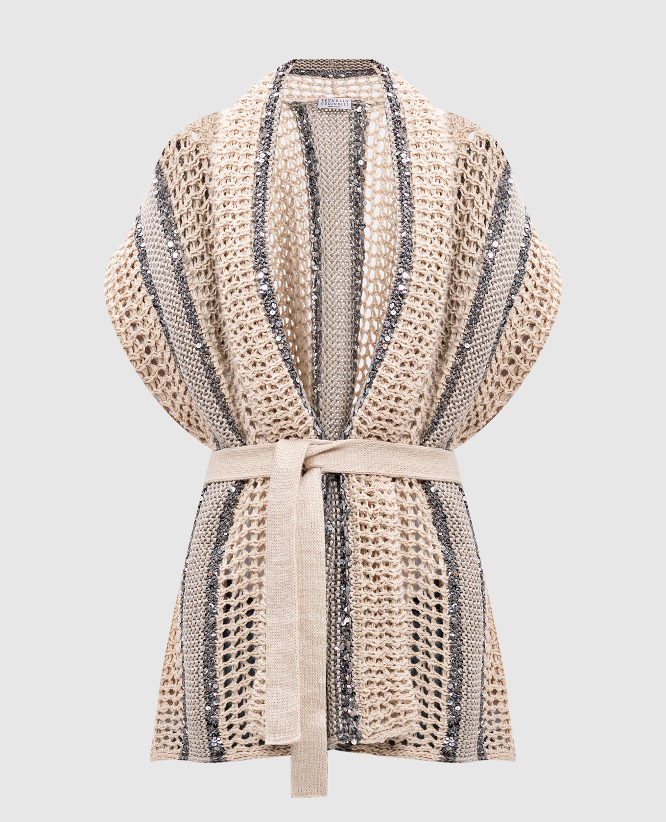Beige openwork vest with sequins