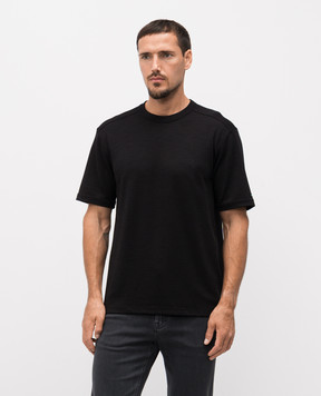 Stefano Ricci Black wool T-shirt with embroidered logo MNH5304610WPA02T