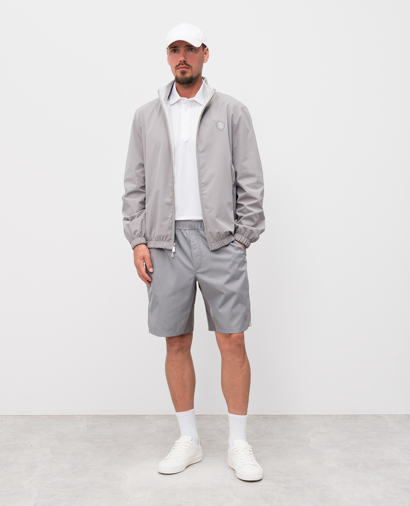 

Grey Reversible Silk Jacket with Logo Emblem Brunello Cucinelli