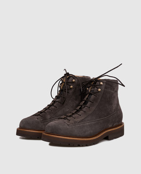 Brunello Cucinelli Grey suede boots with logo MZUNVJW717