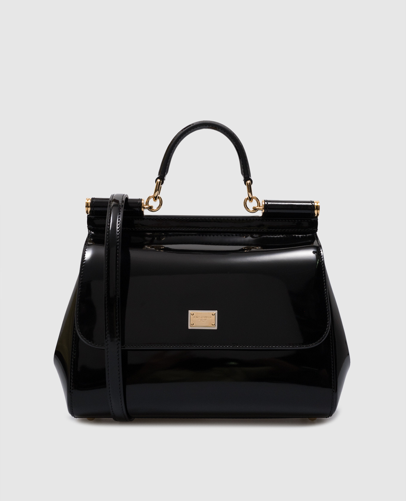 

SICILY black leather glossy satchel bag Dolce&Gabbana