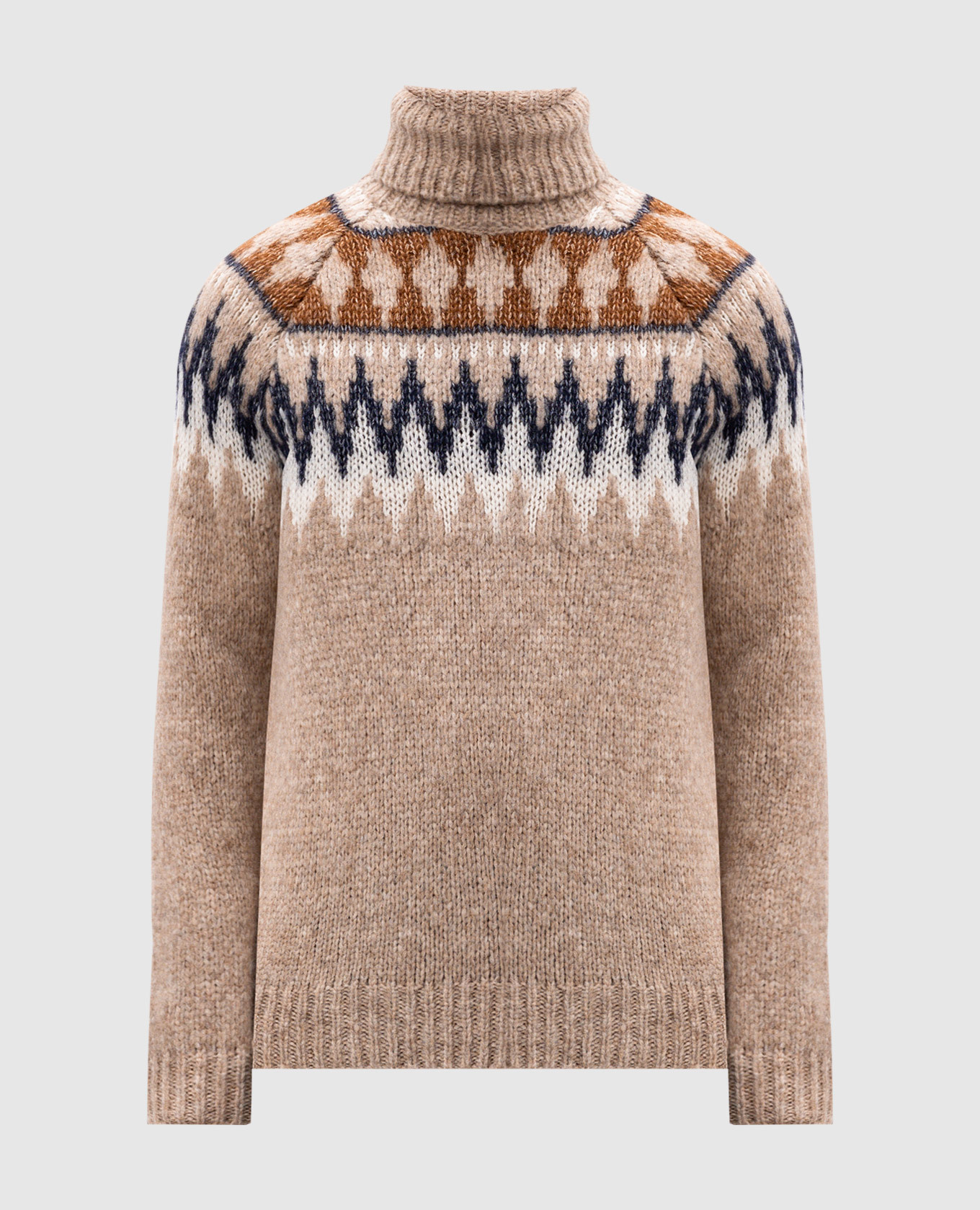 Dacre beige alpaca sweater with jacquard pattern moorer