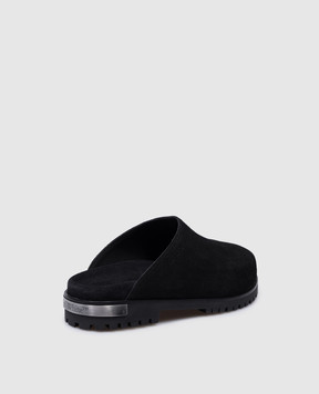Off-White Black suede mules with metallic logo OMIJ006S24LEA001