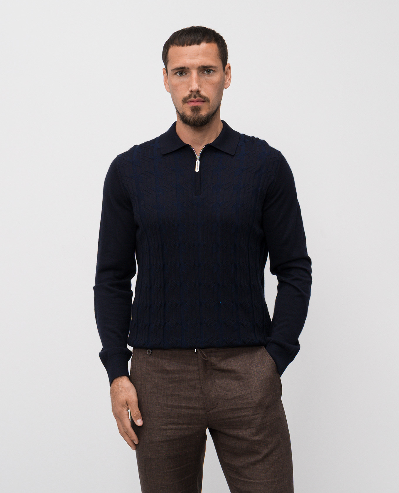 

Blue cashmere and silk polo shirt with logo Stefano Ricci