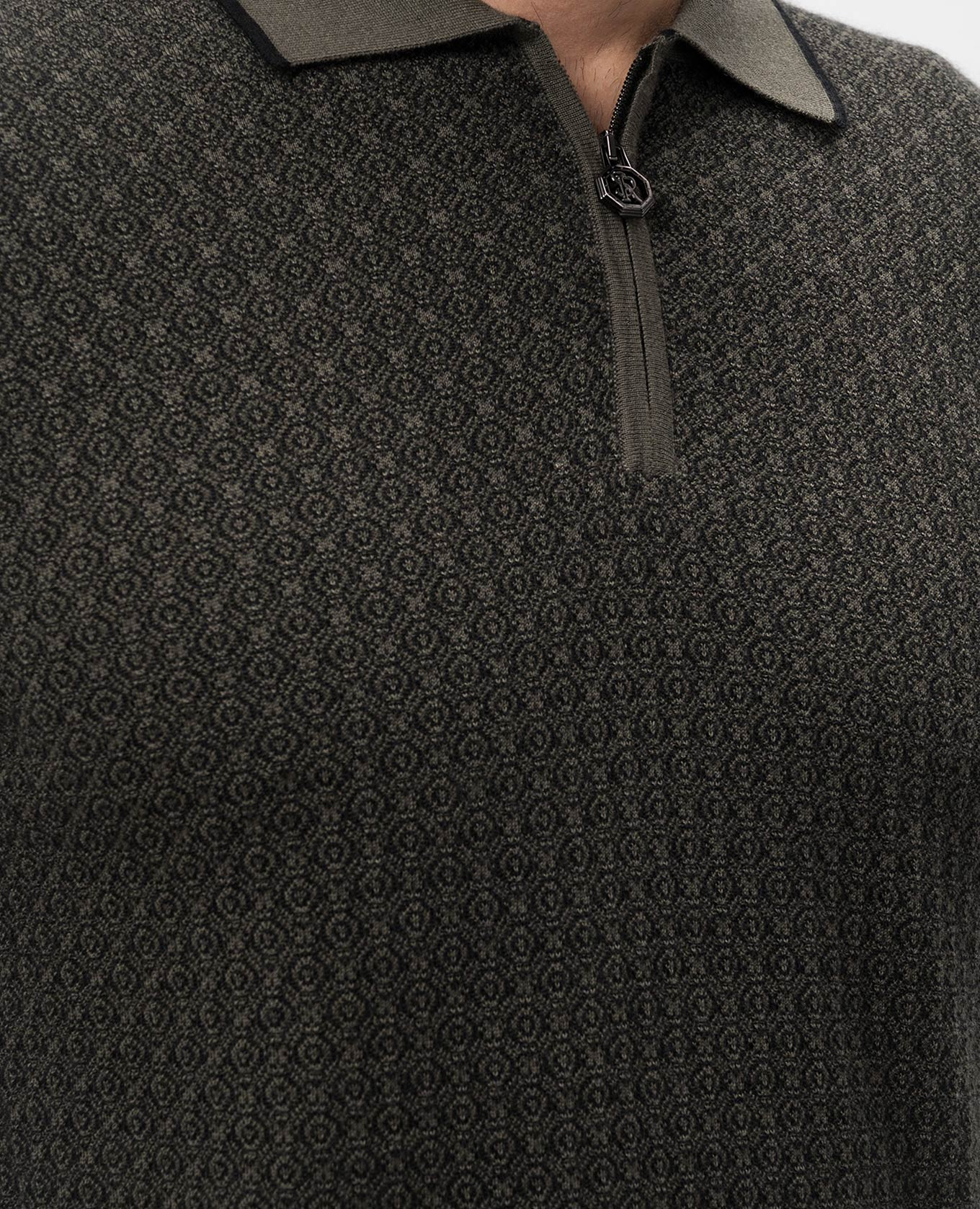 

Green cashmere and silk polo with patterned metallic logo Stefano Ricci