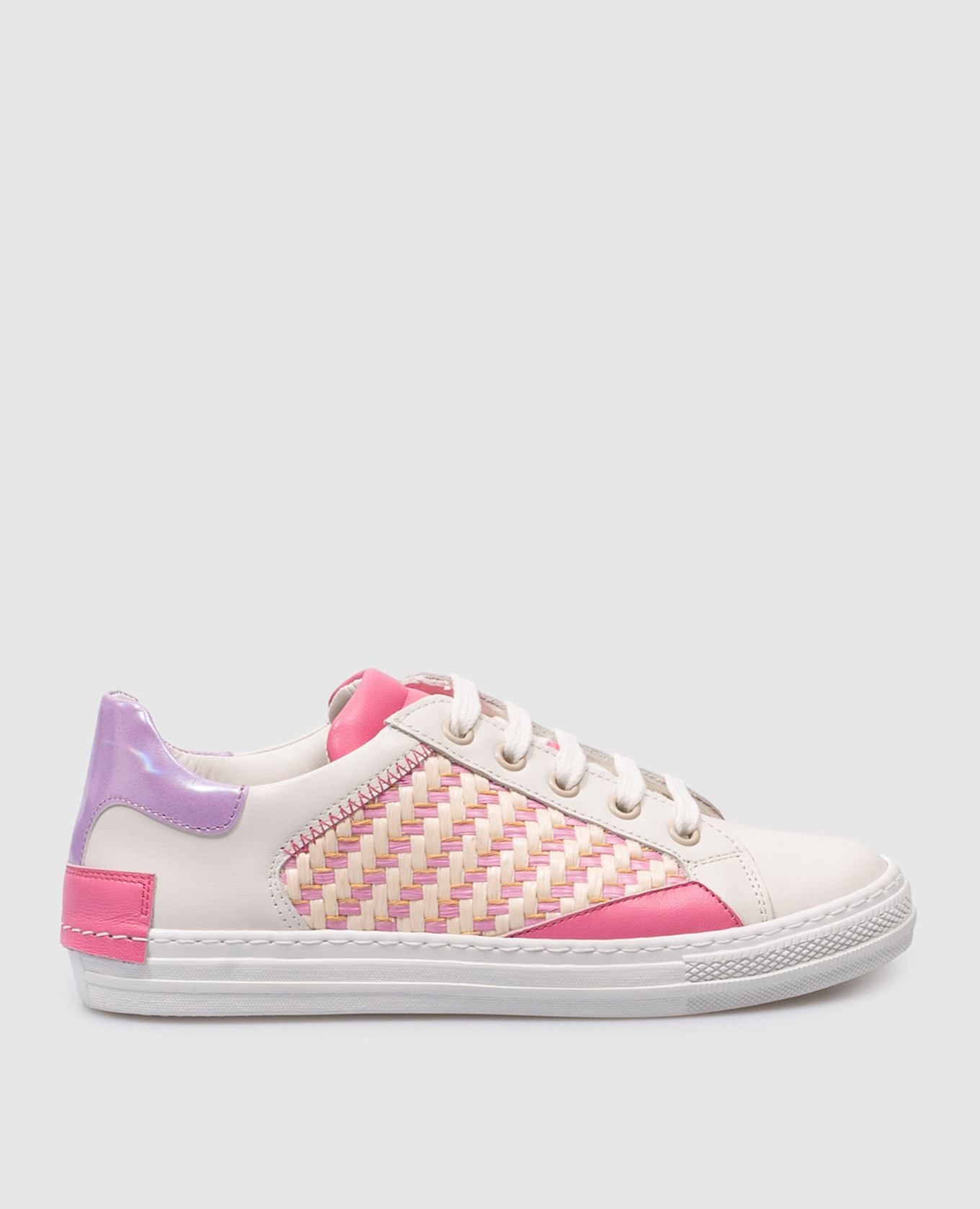 Children's white leather sneakers with weaving zecchino d'oro