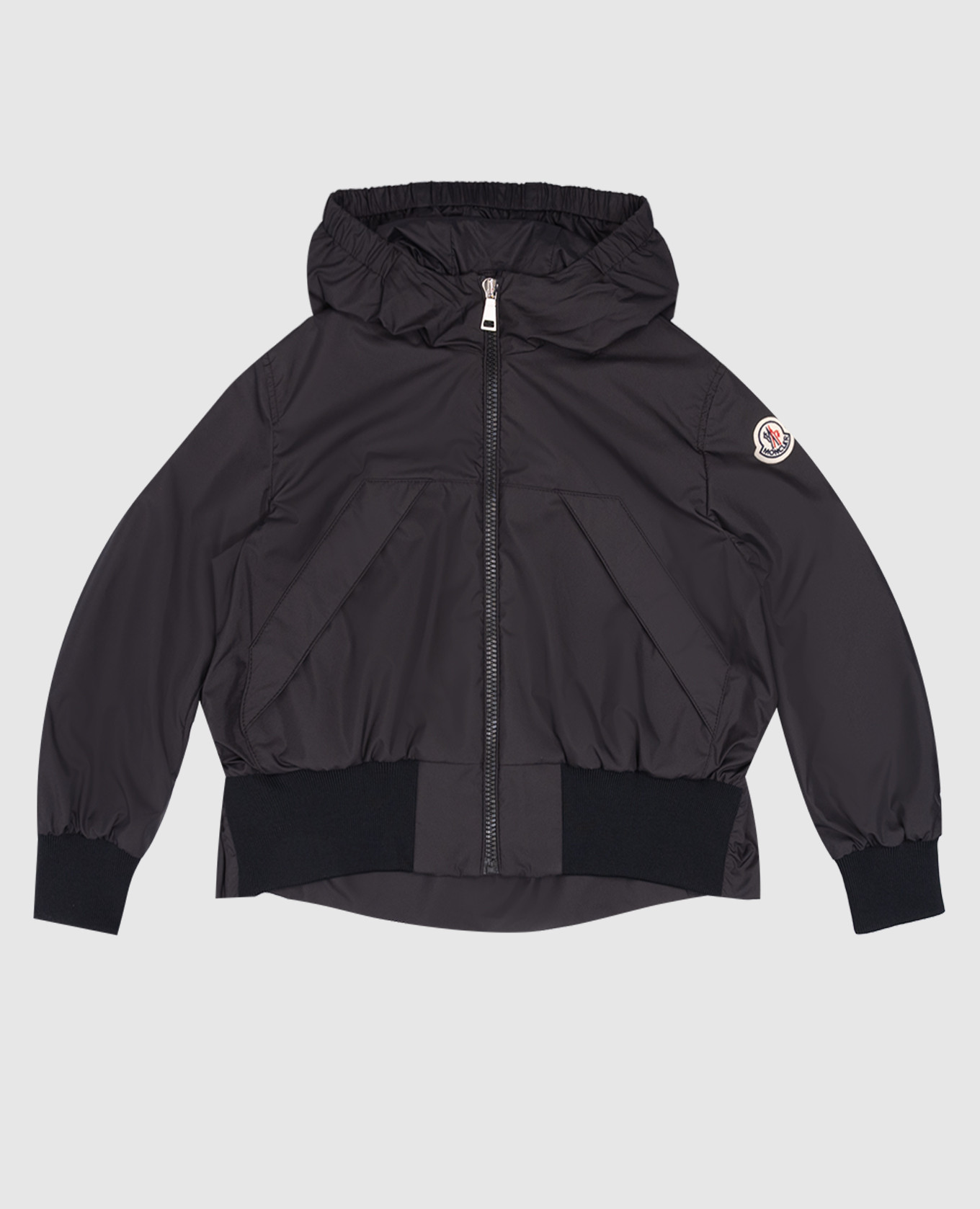 Children's black jacket with logo patch moncler enfant