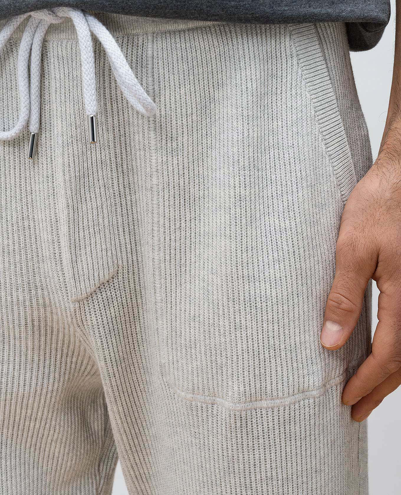 Grey ribbed joggers with embroidered logo emblem Brunello Cucinelli 5
