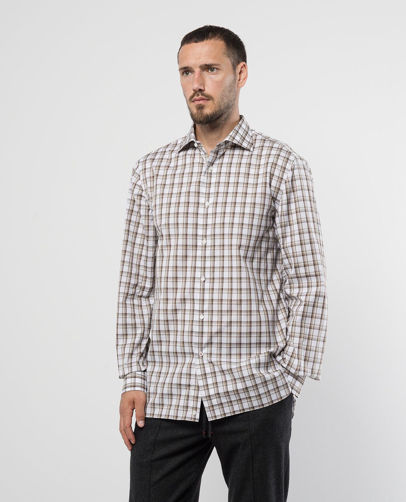 

White checkered shirt with a patch ISAIA