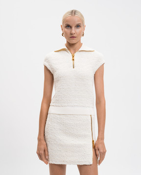 Balmain White tweed top with zipper FF0GB025KJ16