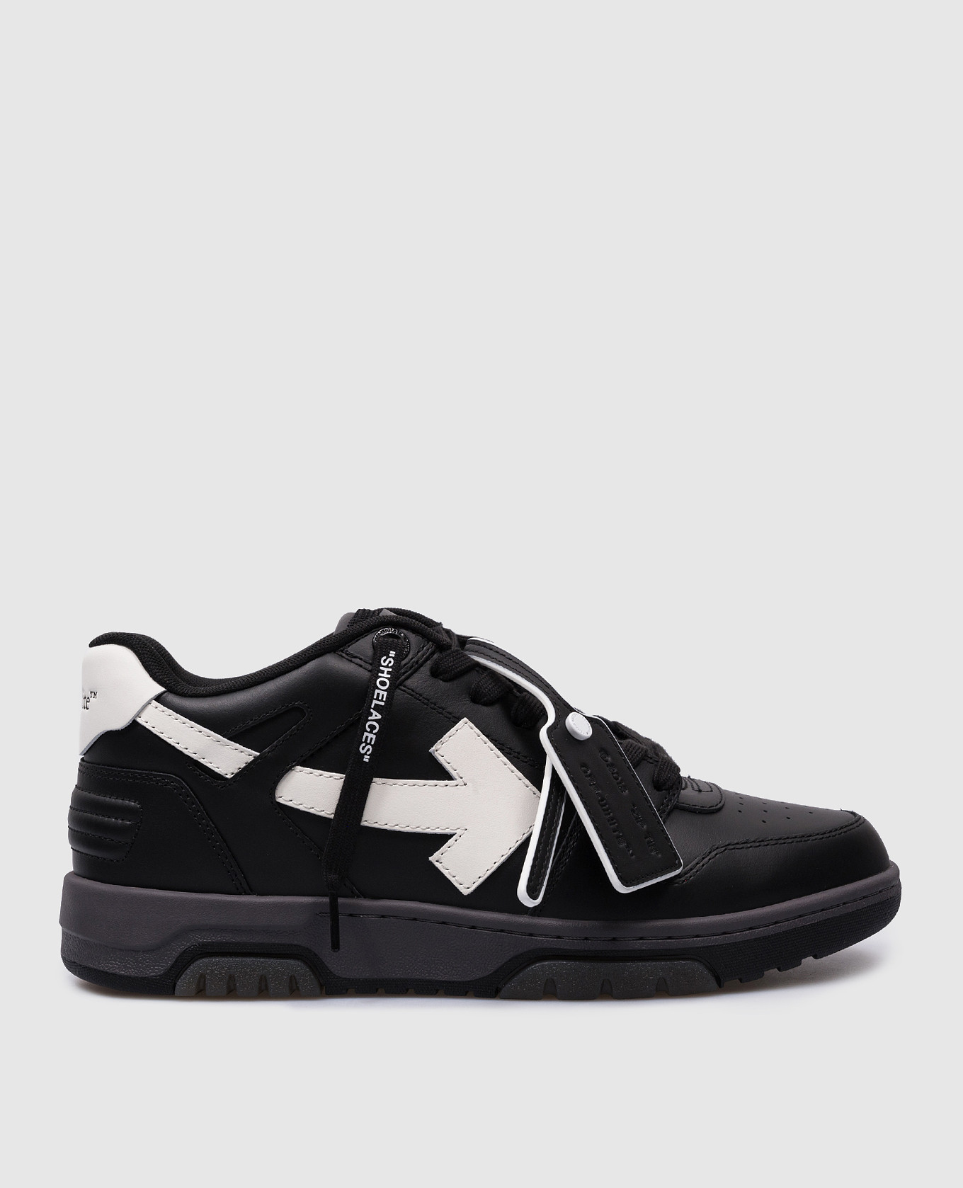 Out of office black leather sneakers with contrasting logo off-white