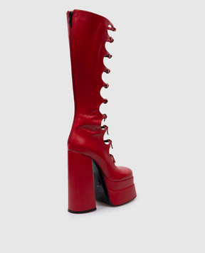 Babe Pay Pls Red leather boots with curly cutouts 5029073950