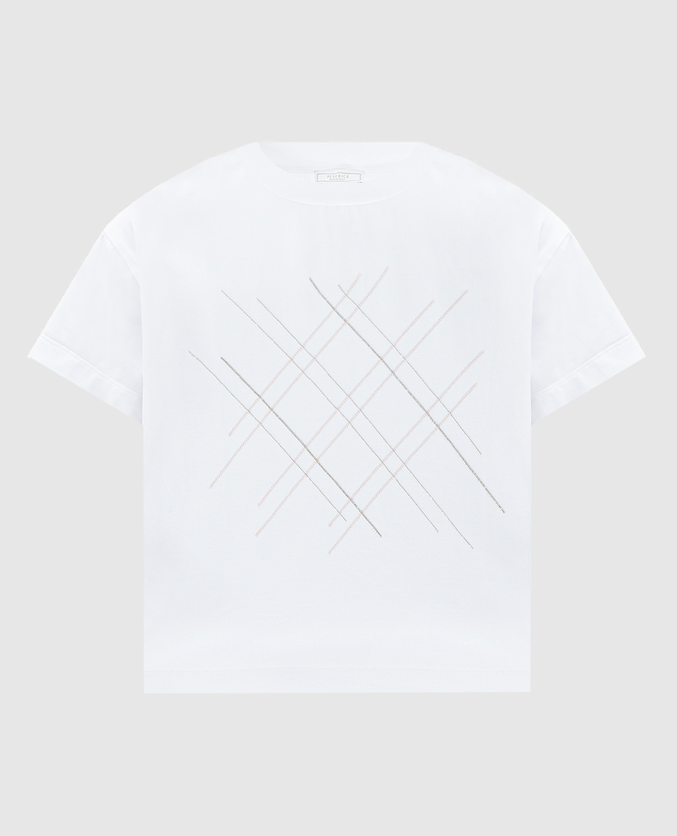 White t-shirt with monil chain and sequins peserico